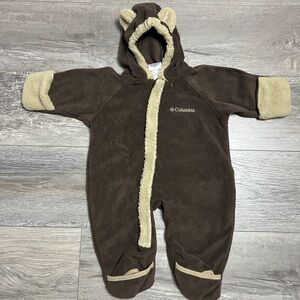 COLUMBIA Baby Bunting  Fleece w/Hood, Brown Bear Pattern, 6 Mos,